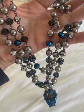 VTG Monet Signed Multi-Strand Beaded Necklace With Lariat